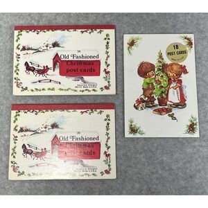 Vintage Old Fashioned‎ Christmas Postcards Holiday Pads Made USA Snow Scene READ